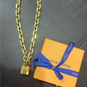 Louis Vuitton Gold-Tone Padlock Pendant Necklace with Chain